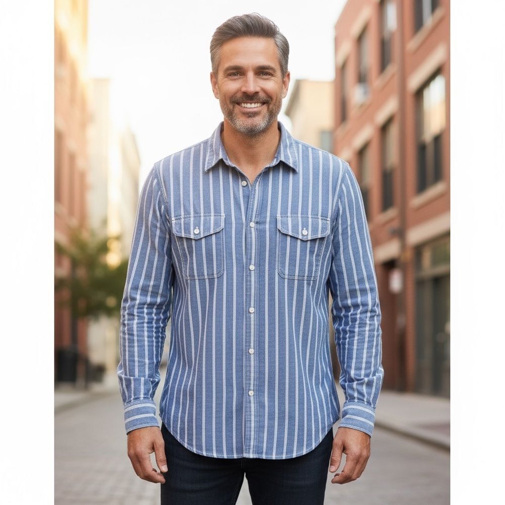 St. John's Bay Blue and White Casual Button Down Shirt XL